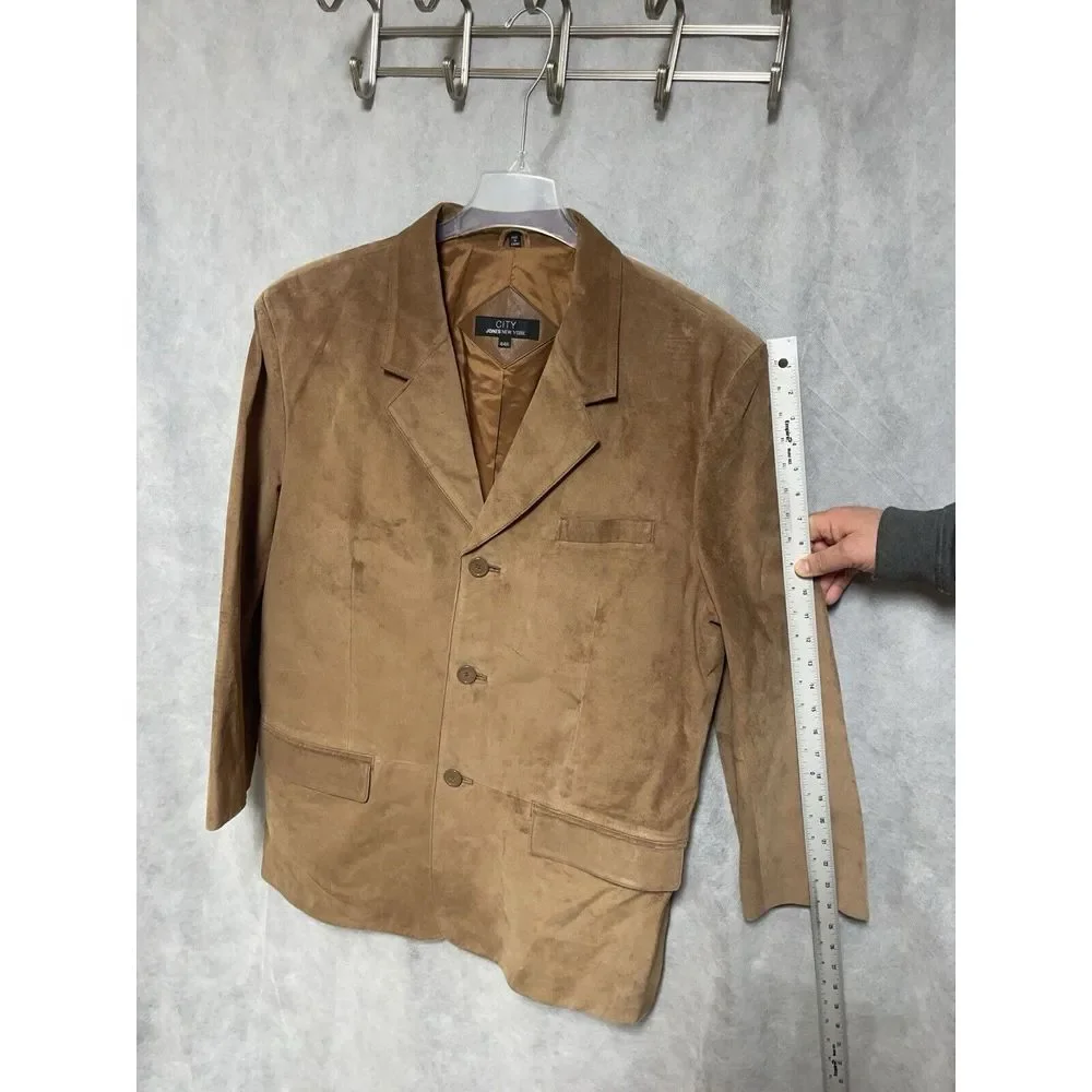 Jones New York Blazer Men 44R Camel Brown Leather Suede City Coat Jacket Outdoor